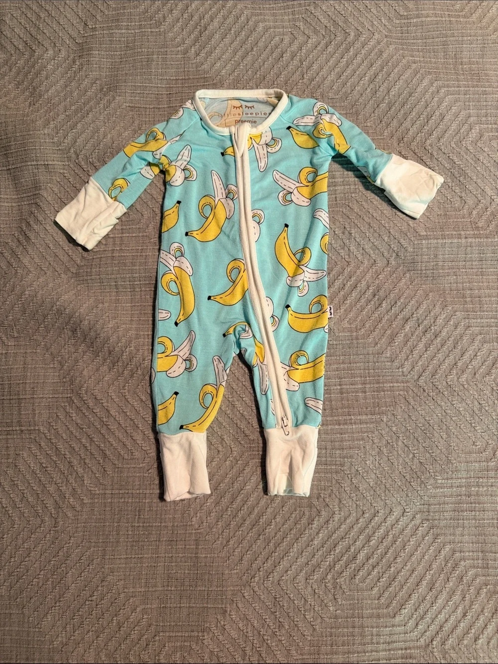 Little Sleepies Banana Print Footie in Aqua and Yellow
